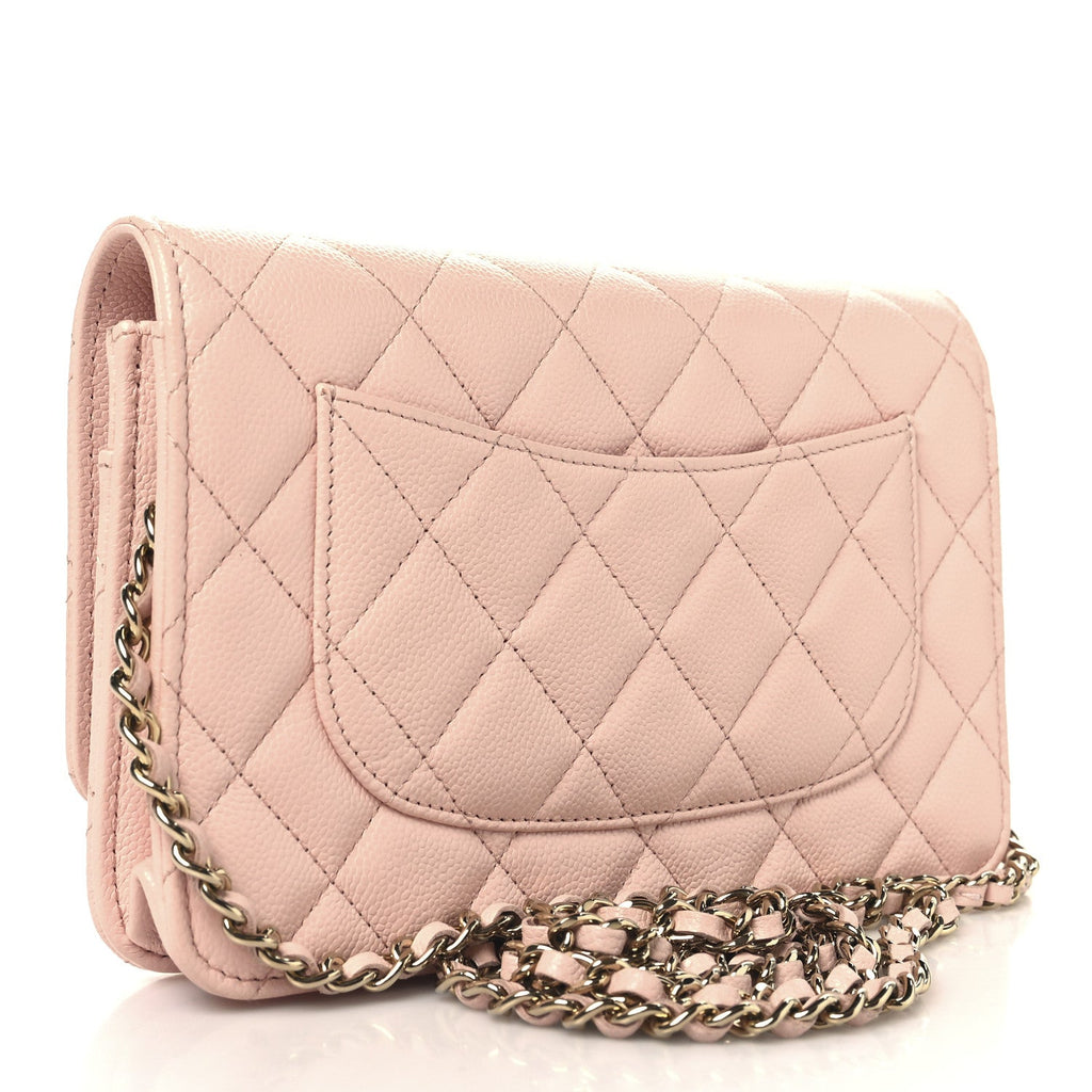 Caviar Quilted Wallet on Chain WOC Light Pink