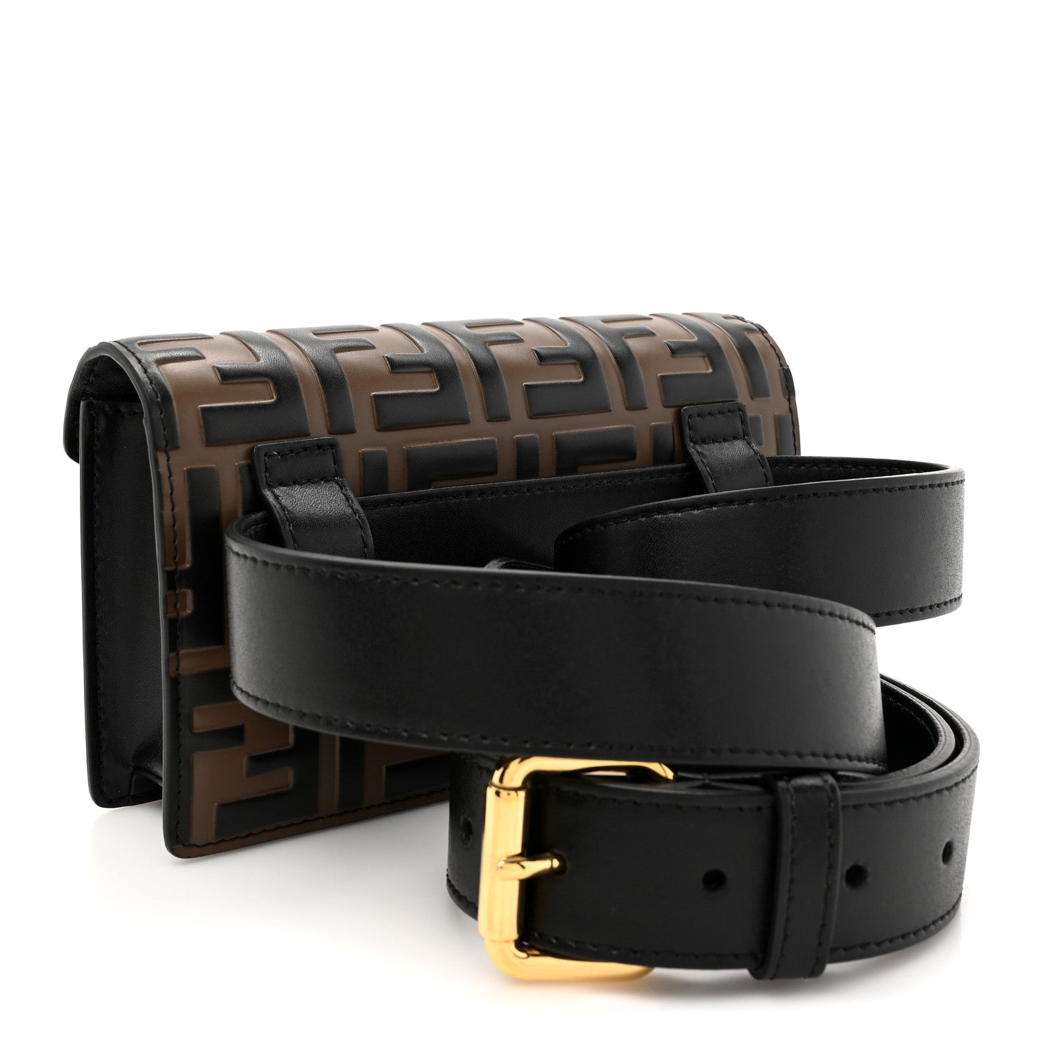 Vitello Liberty F is Fendi Bi-Color FF 1974 Embossed Envelope Belt Bag Maya Black