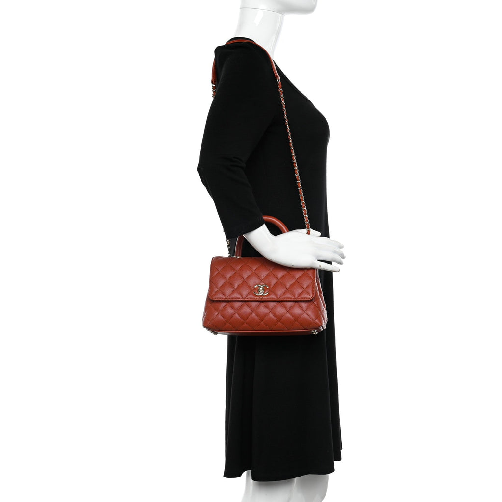 Caviar Quilted Mini Coco Handle Flap Brown