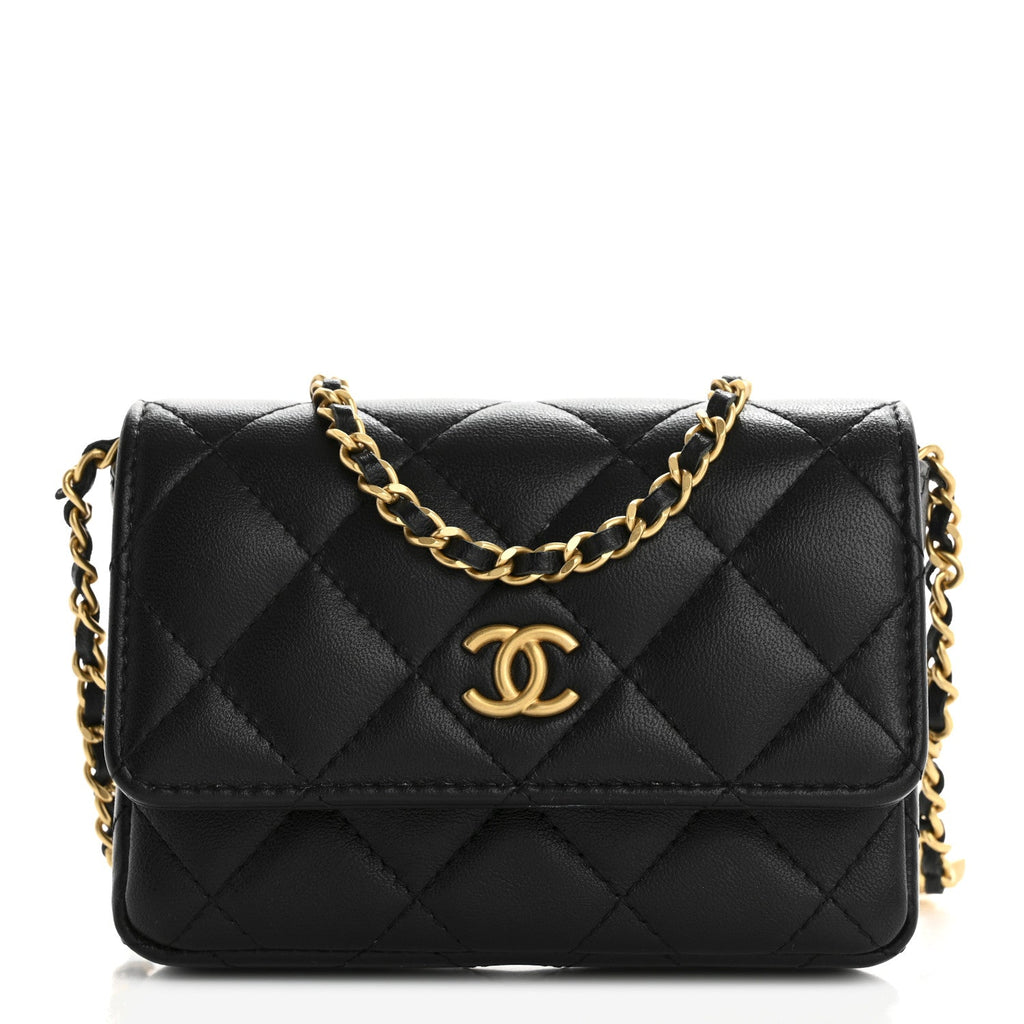 Lambskin Enamel Quilted Coco Hearts Clutch With Chain Black