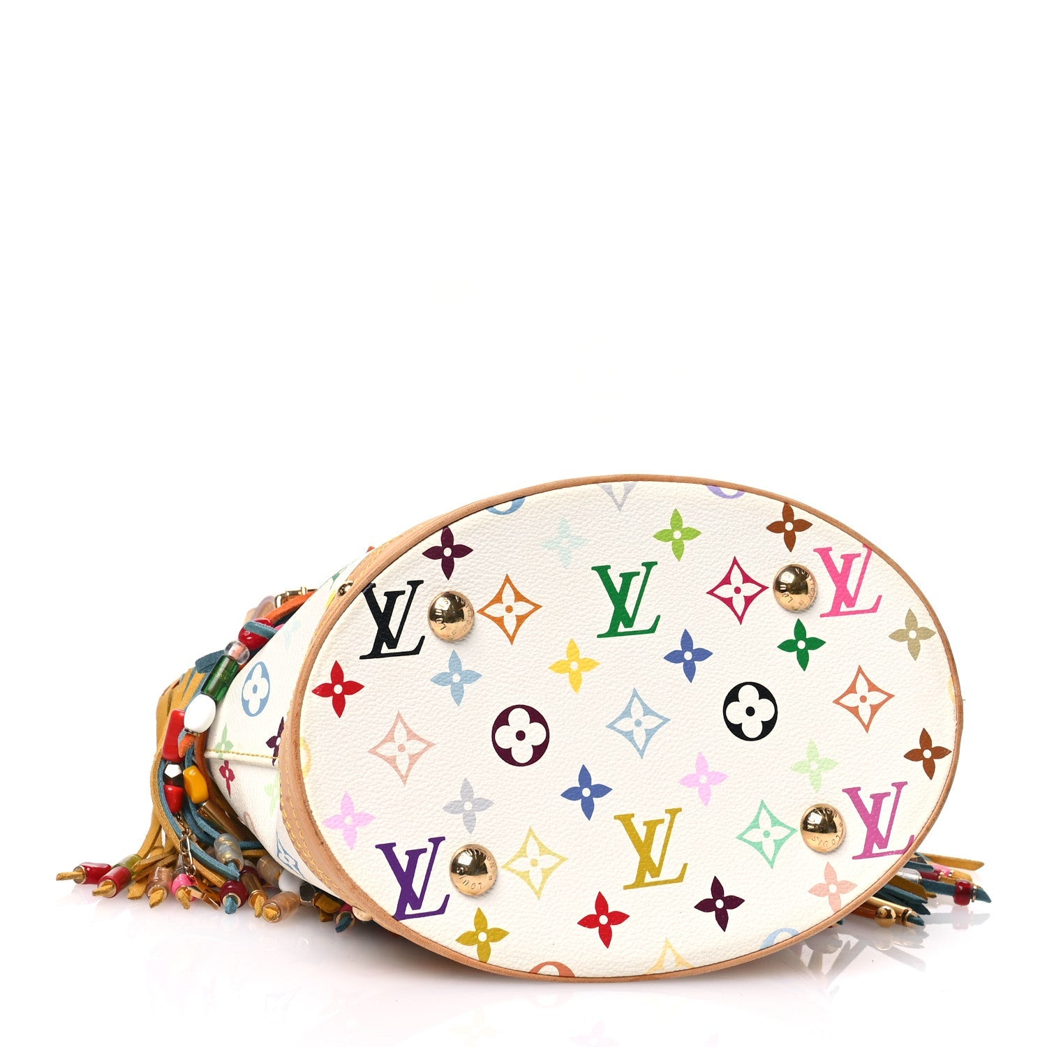 Monogram Multicolor Fringe Bucket White
