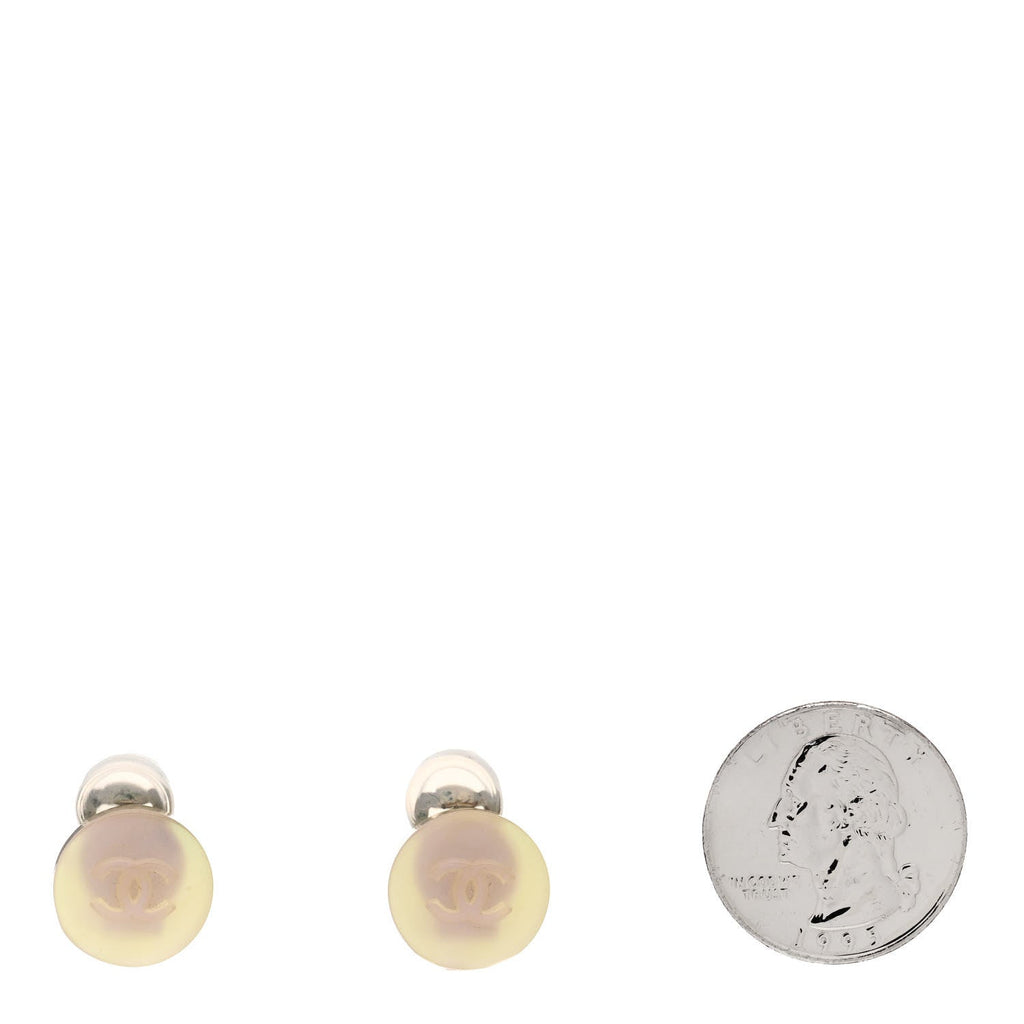 Resin CC Round Clip On Earrings Silver Pink