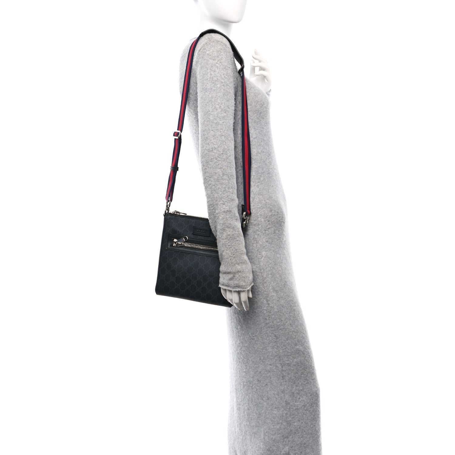 GG Supreme Monogram Web Small Flat Messenger Bag Black Grey