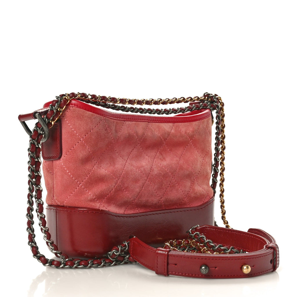 Suede Quilted Small Gabrielle Hobo Red