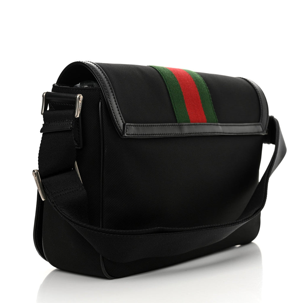 Techno Canvas Web Flap Messenger Bag Black