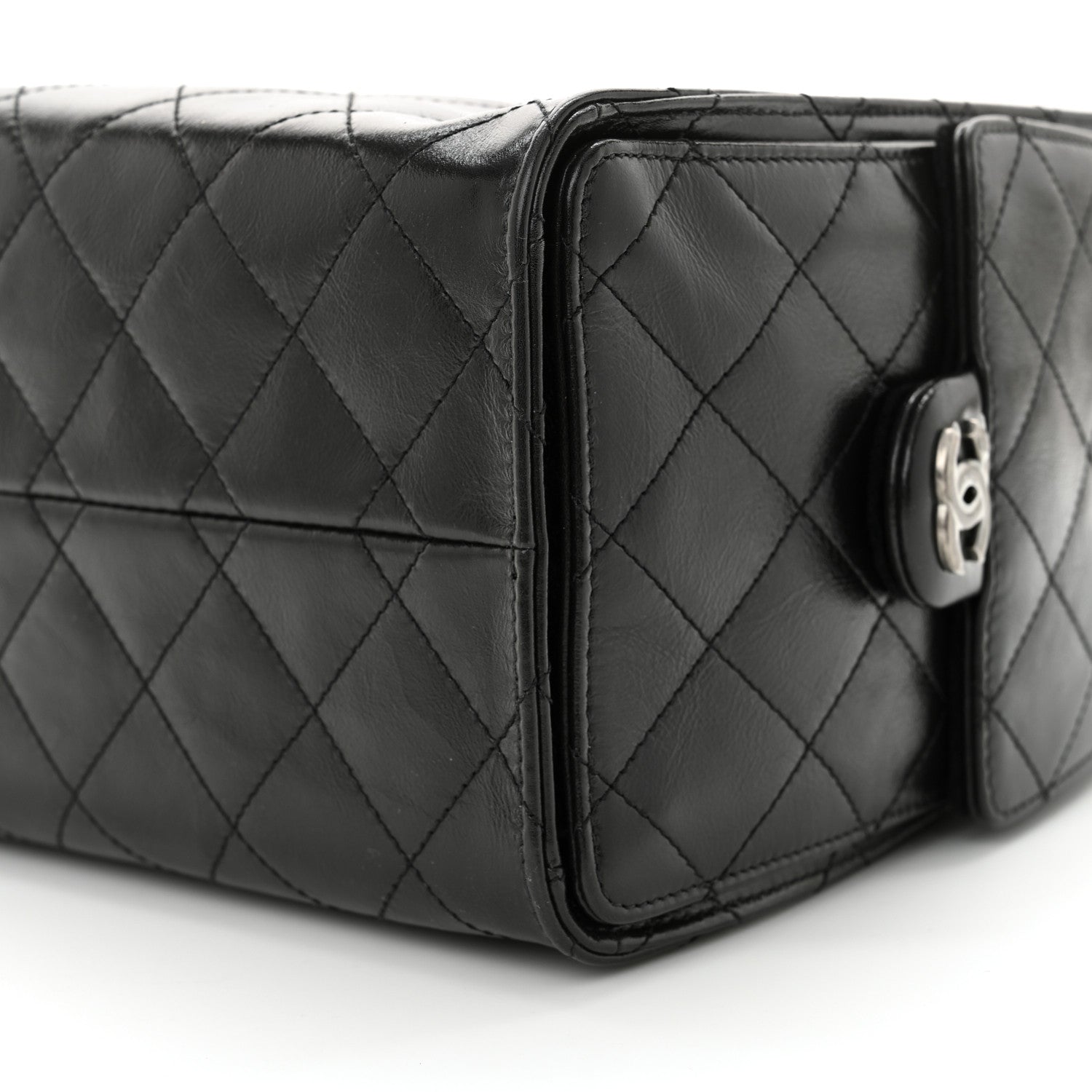 Shiny Crumpled Calfskin Quilted Small Chanel 25 Handbag Black