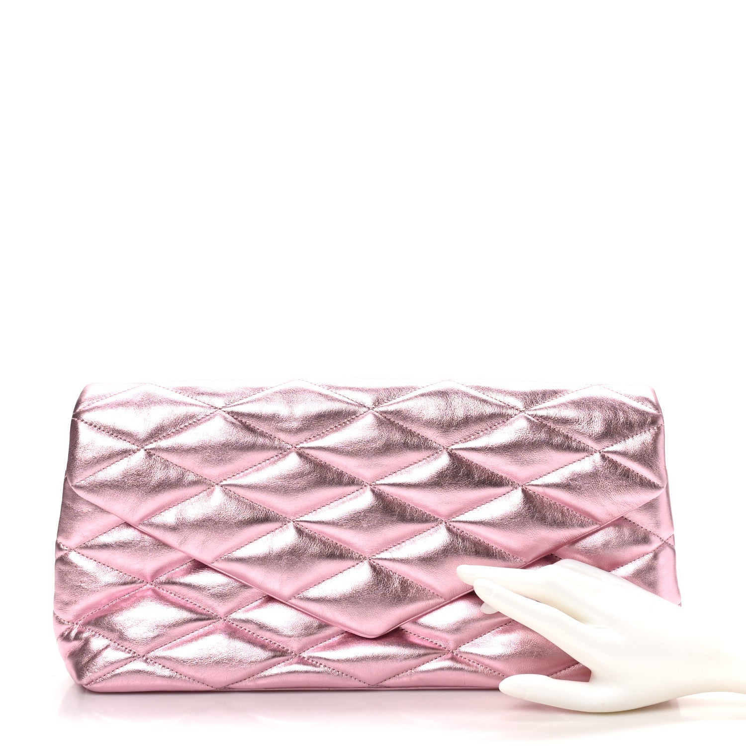 Metallic Lambskin Quilted Sade Puffer Envelope Clutch New Azalea