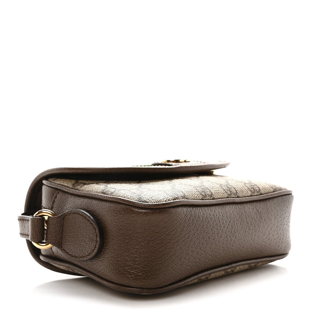 GG Supreme Monogram Textured Dollar Calfskin Mini Ophidia Flap Shoulder Bag Beige Ebony New Acero