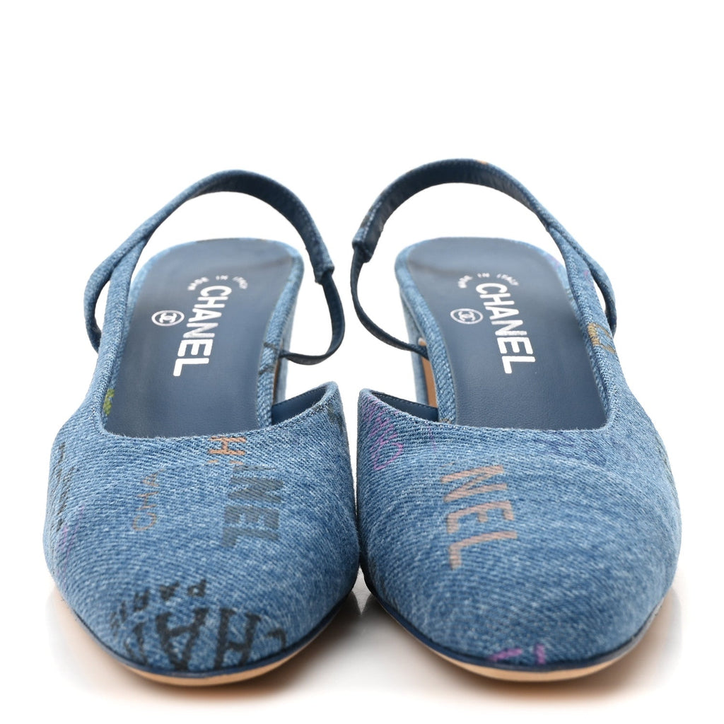 Denim Cap Toe Denim Mood Slingback Pumps 39 Blue Multicolor