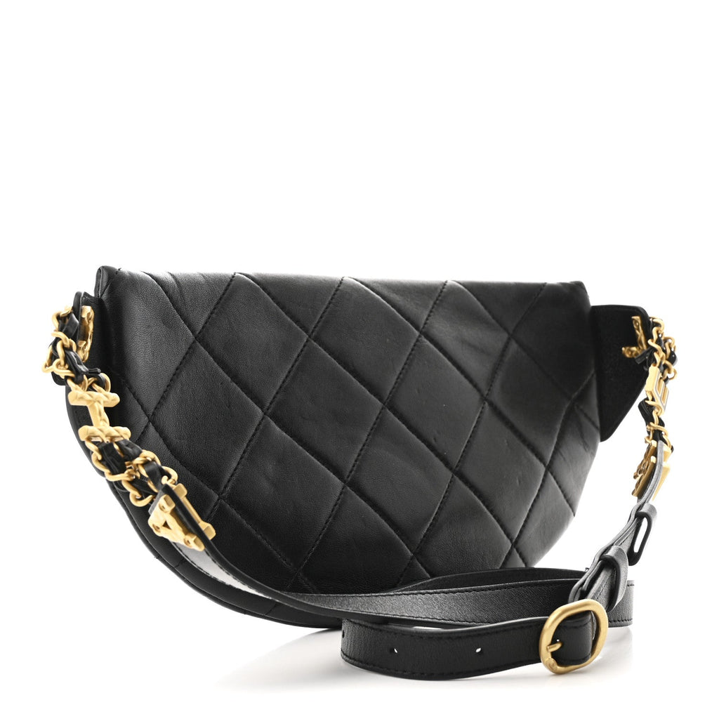 Lambskin Enamel Quilted Waist Bag Black