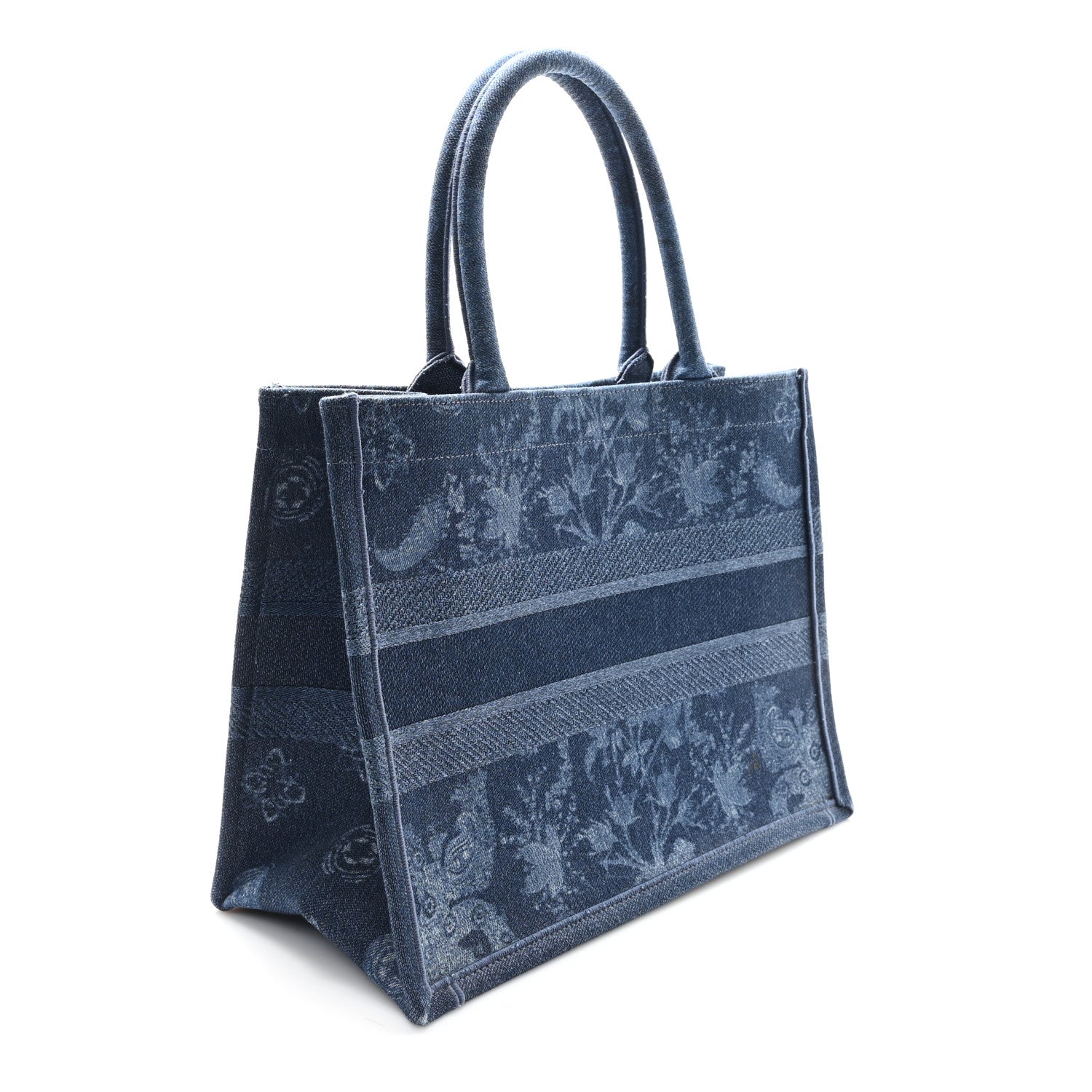 Denim Flowers Embroidered Medium Book Tote Blue