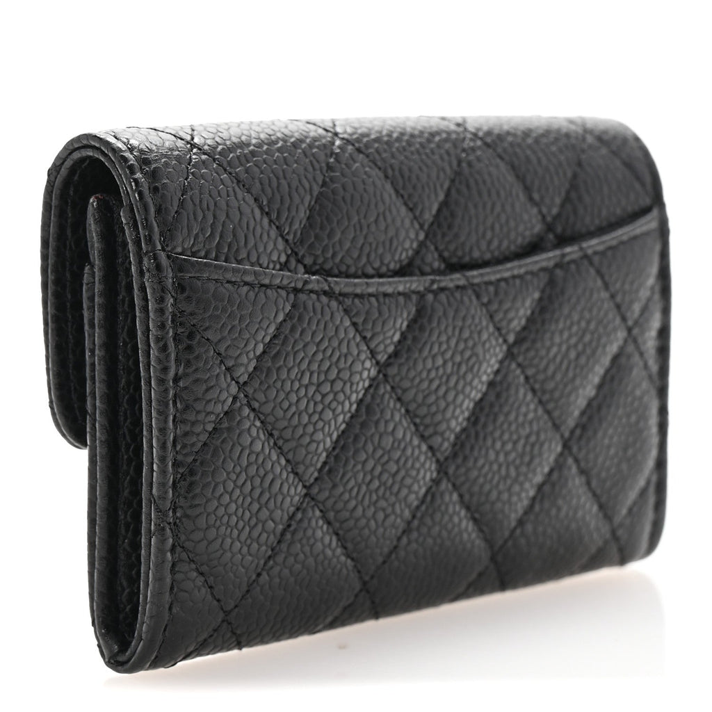 Caviar Quilted Flap  Holder Wallet Black