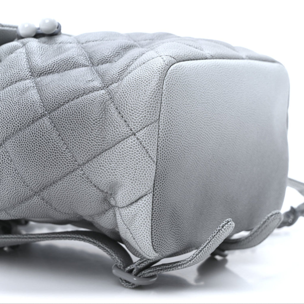 Shaded Caviar Quilted Lacquered CC My Everything Drawstring Backpack Dark Grey Light Grey