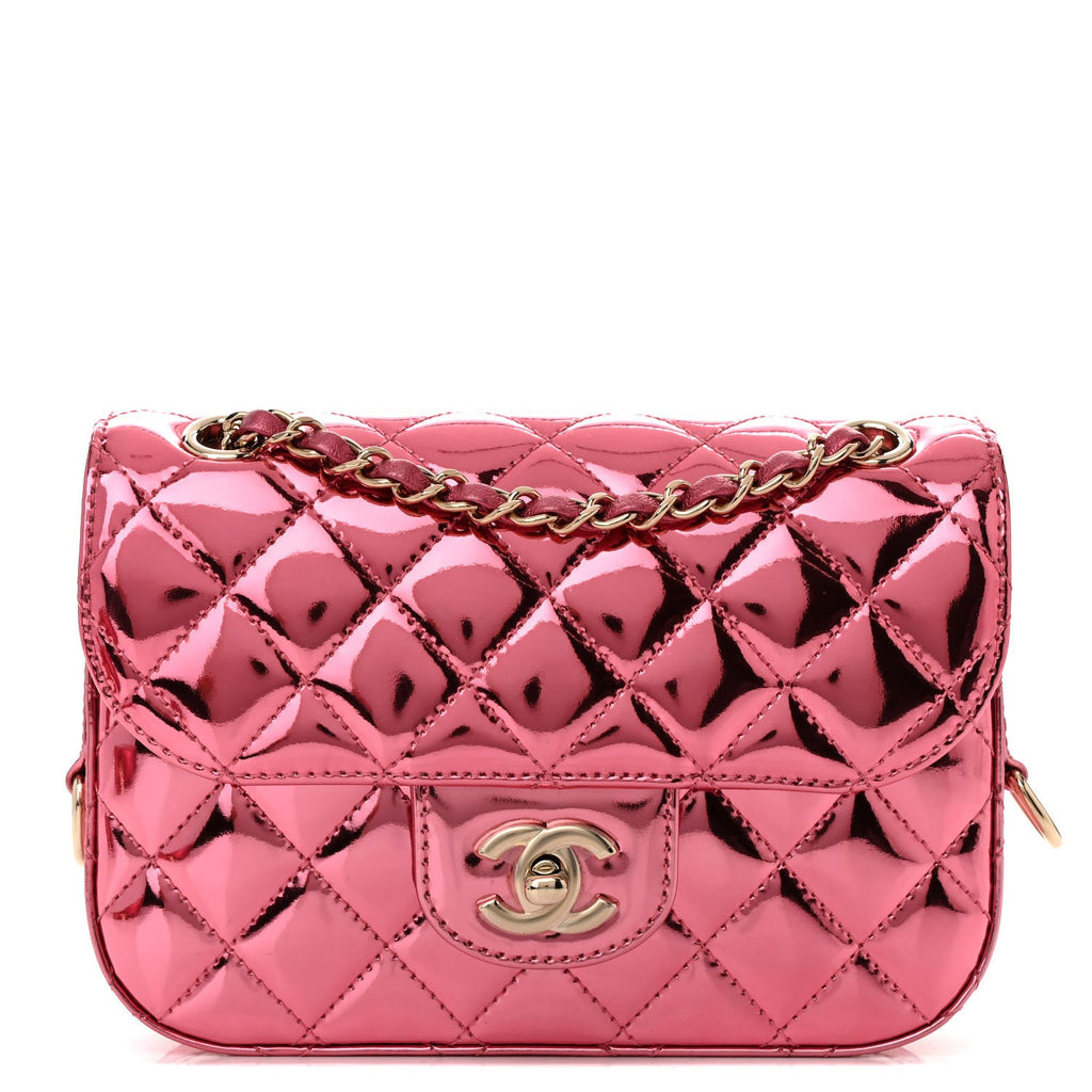 Mirror Calfskin Metallic Lambskin Quilted Hollywood Boulevard Mini Flap With Star Coin Purse Pink