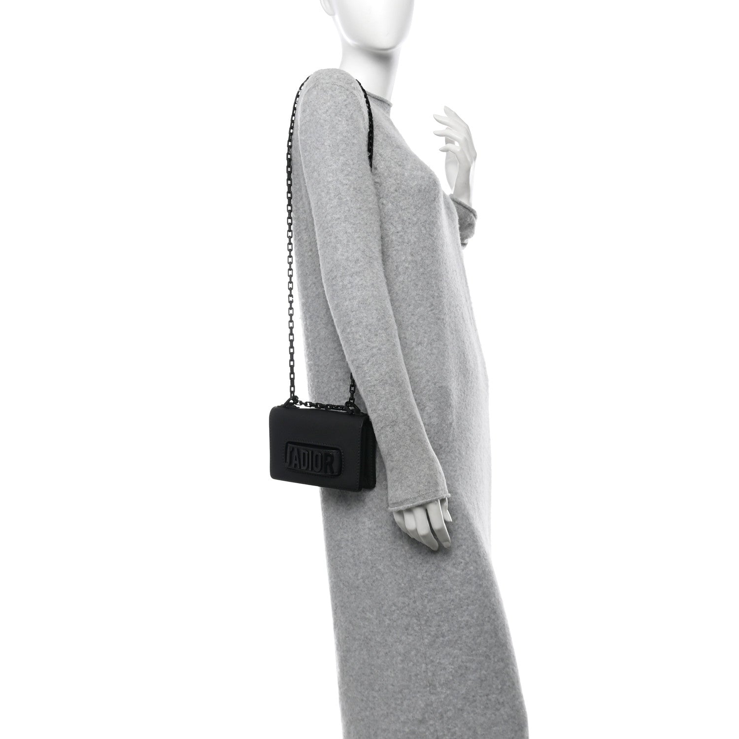 Ultra Matte Calfskin Mini J'Adior Chain Flap Bag Black