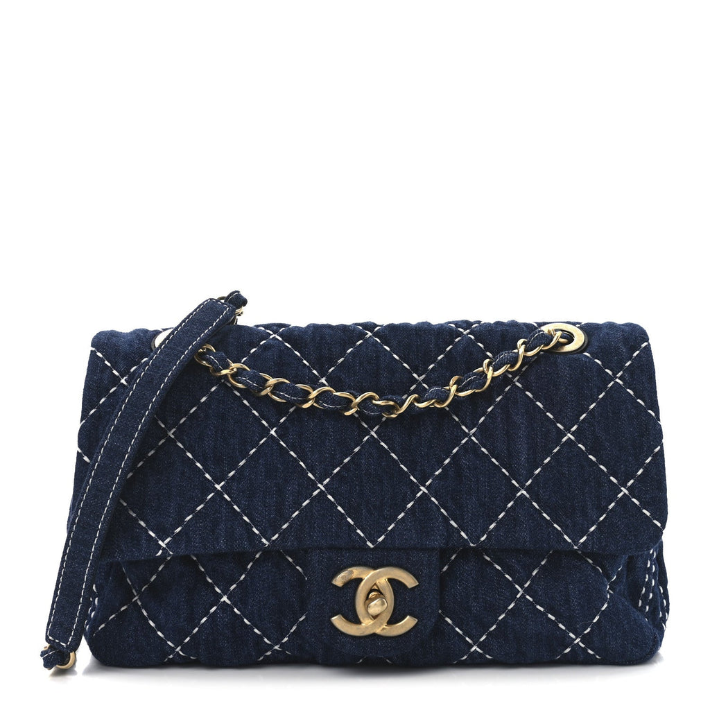 Denim Quilted Medium Denim Trip Single Flap Blue
