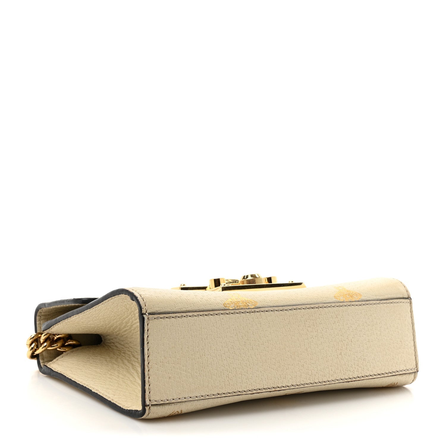 Grained Calfskin Bee Star Small Padlock Shoulder Bag White