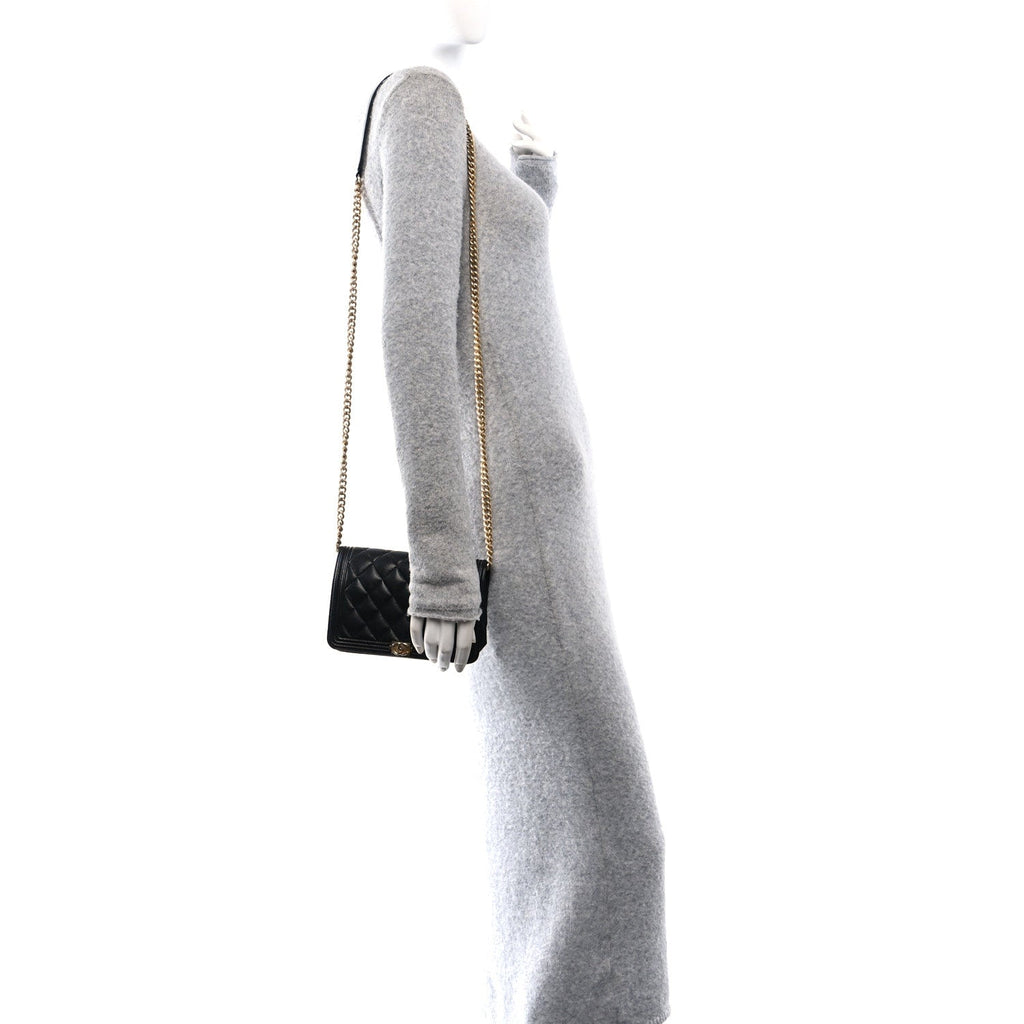 Caviar Quilted Boy Wallet On Chain WOC Black