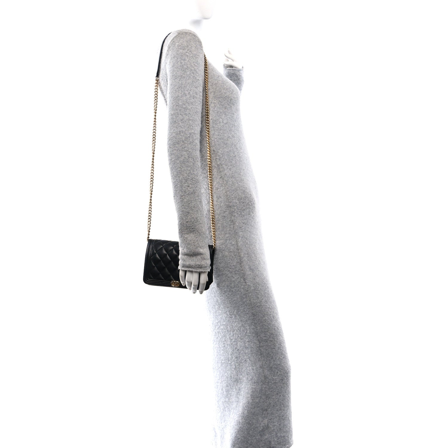 Caviar Quilted Boy Wallet On Chain WOC Black