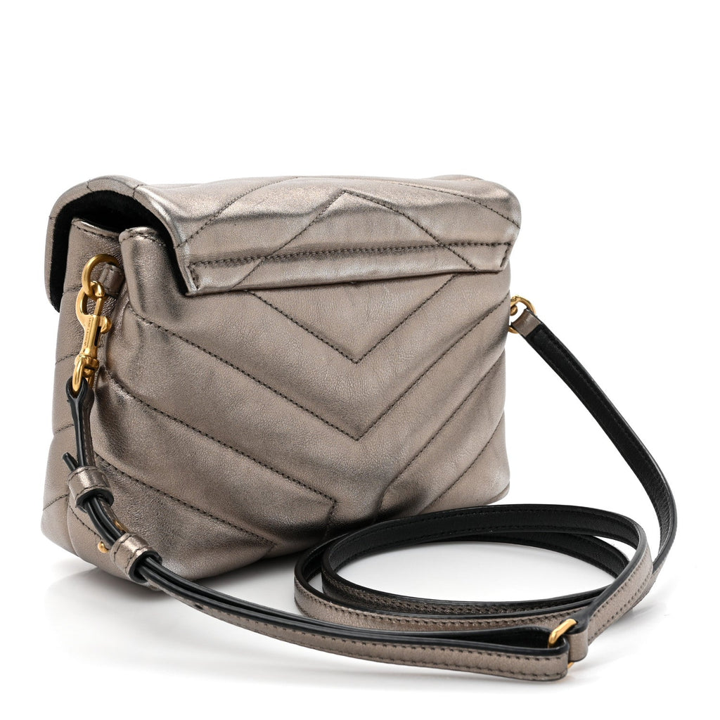 Metallic Calfskin Y Quilted Monogram Toy Loulou Crossbody Bag Piombo
