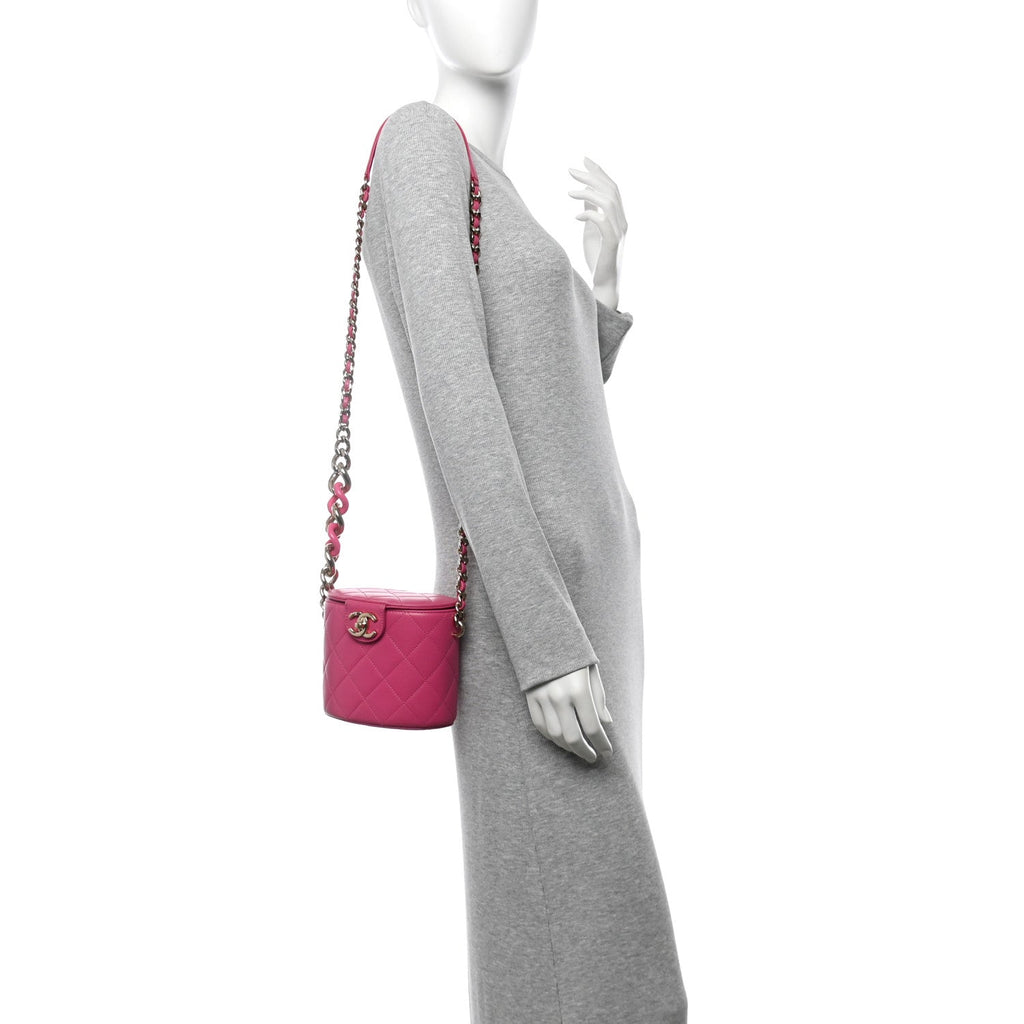 Lambskin Resin Elegant Chain Vanity Case Dark Pink
