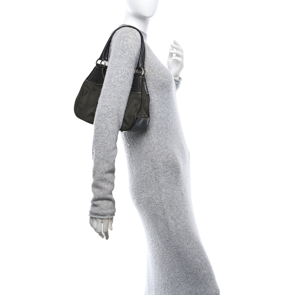 Tessuto Nylon Calfskin Shoulder Bag Mimetico Moro