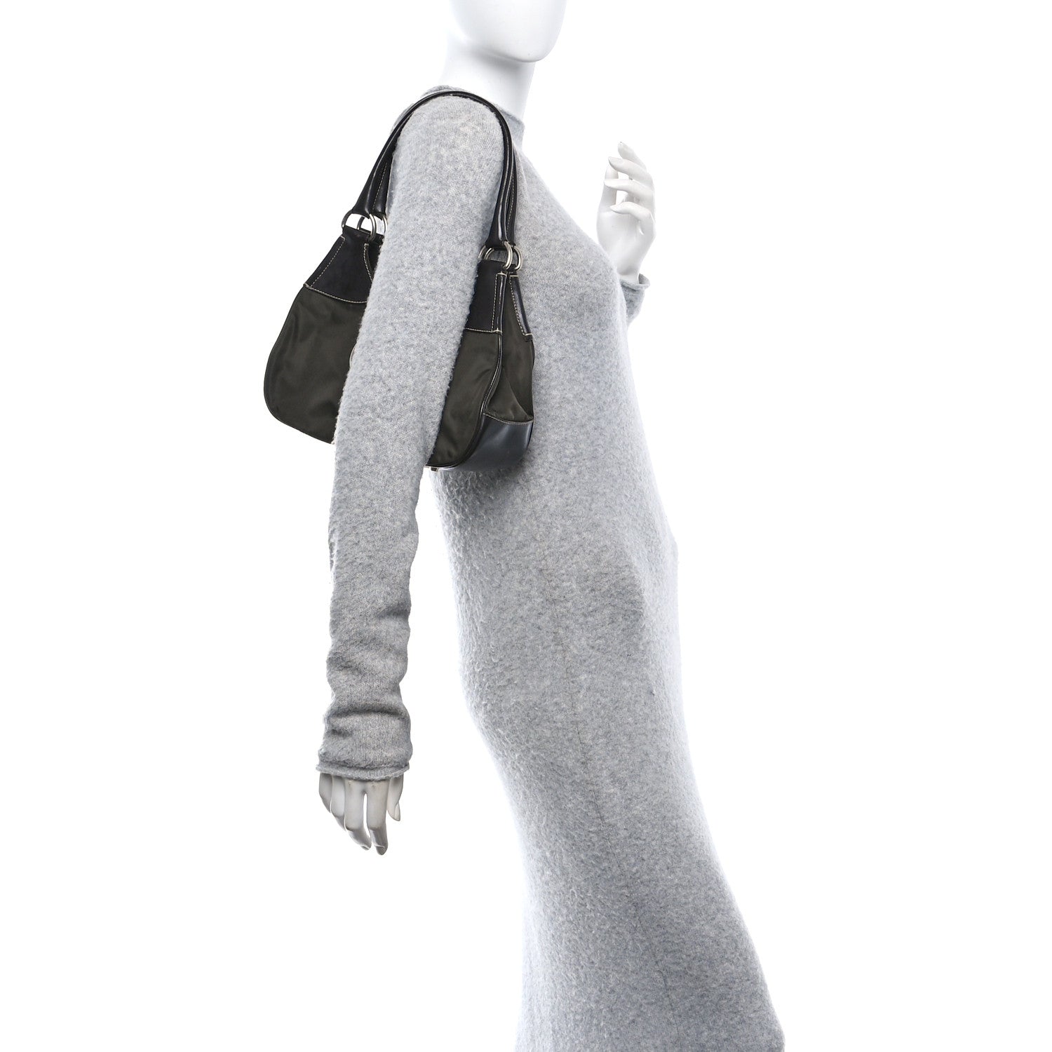 Tessuto Nylon Calfskin Shoulder Bag Mimetico Moro