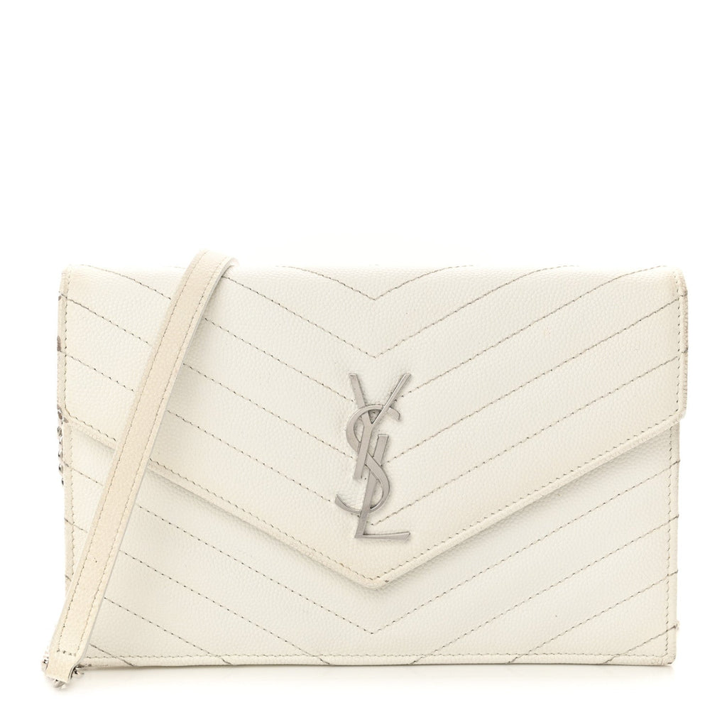 Grain De Poudre Matelasse Chevron Monogram Envelope Chain Wallet Optical White