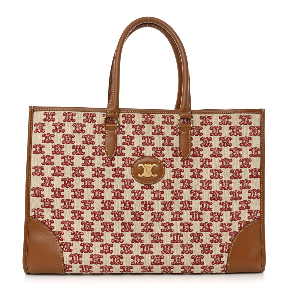 Canvas Calfskin Triomphe Embroidered Horizontal Cabas Burgundy