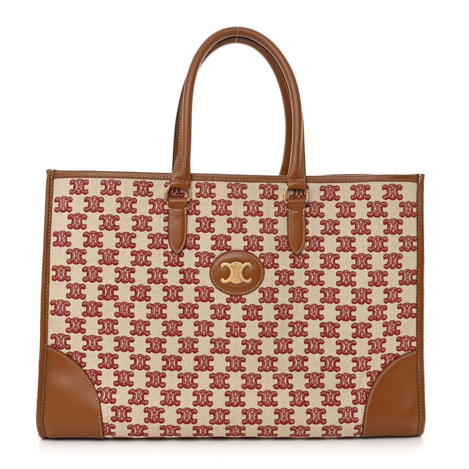 Canvas Calfskin Triomphe Embroidered Horizontal Cabas Burgundy