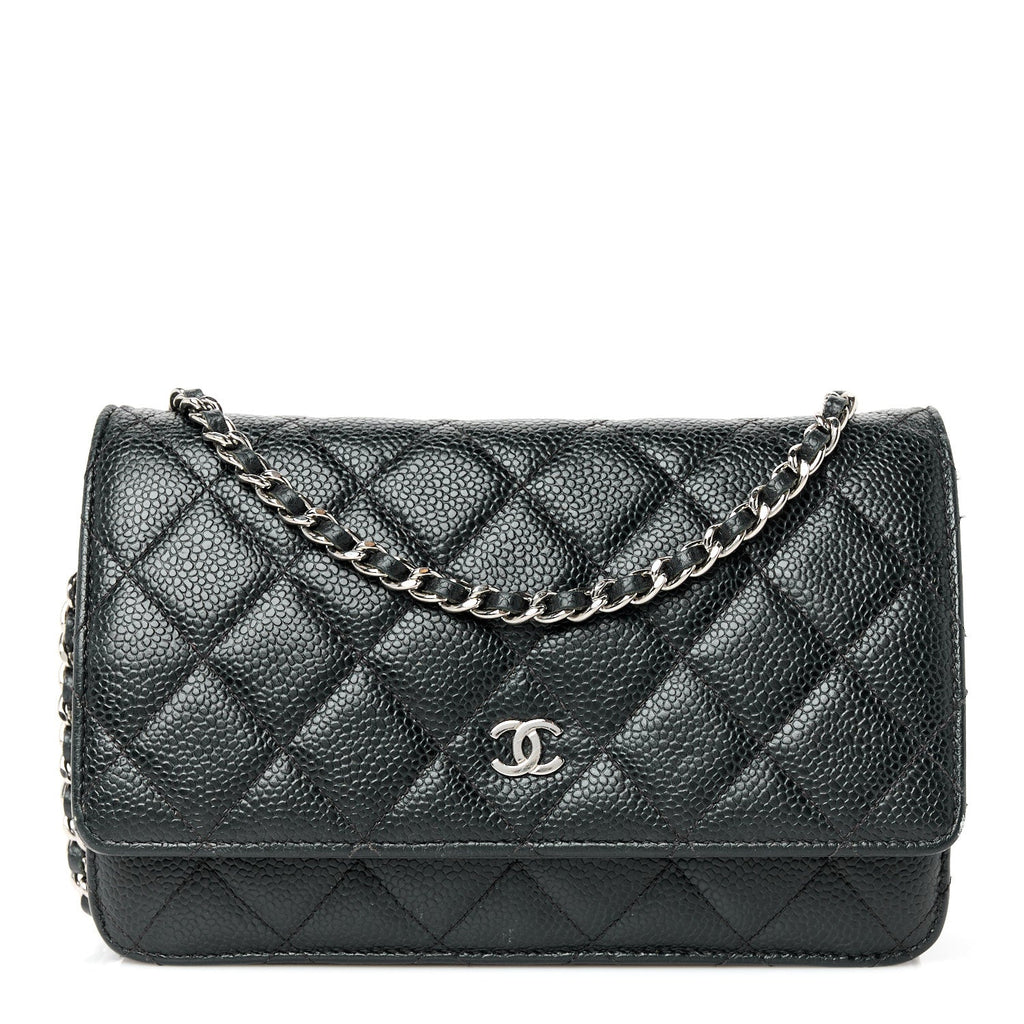 Caviar Quilted Wallet on Chain WOC Black