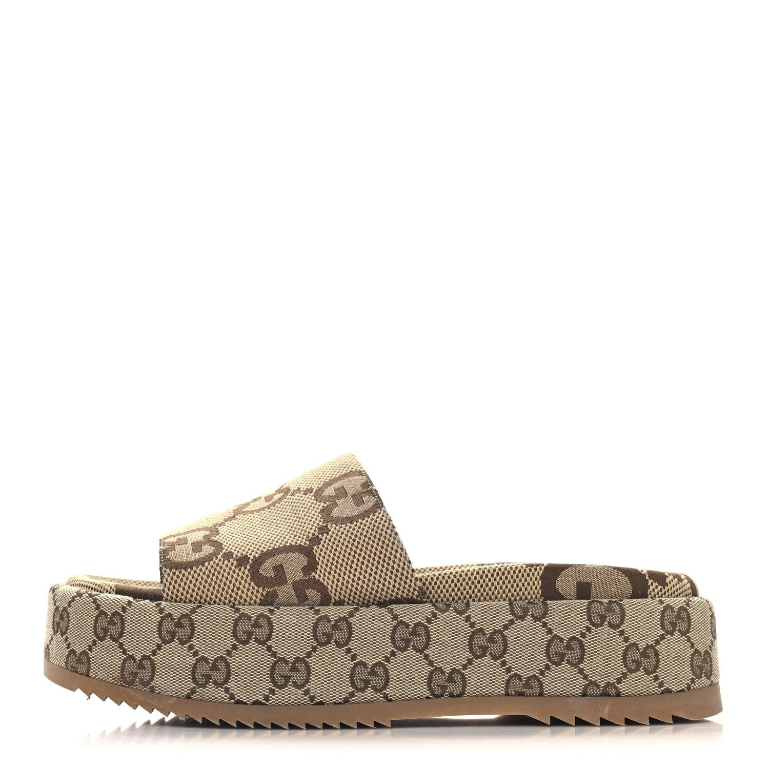 Monogram Maxi GG Angelina Platform 55mm Slide Sandals 38.5 Camel Ebony