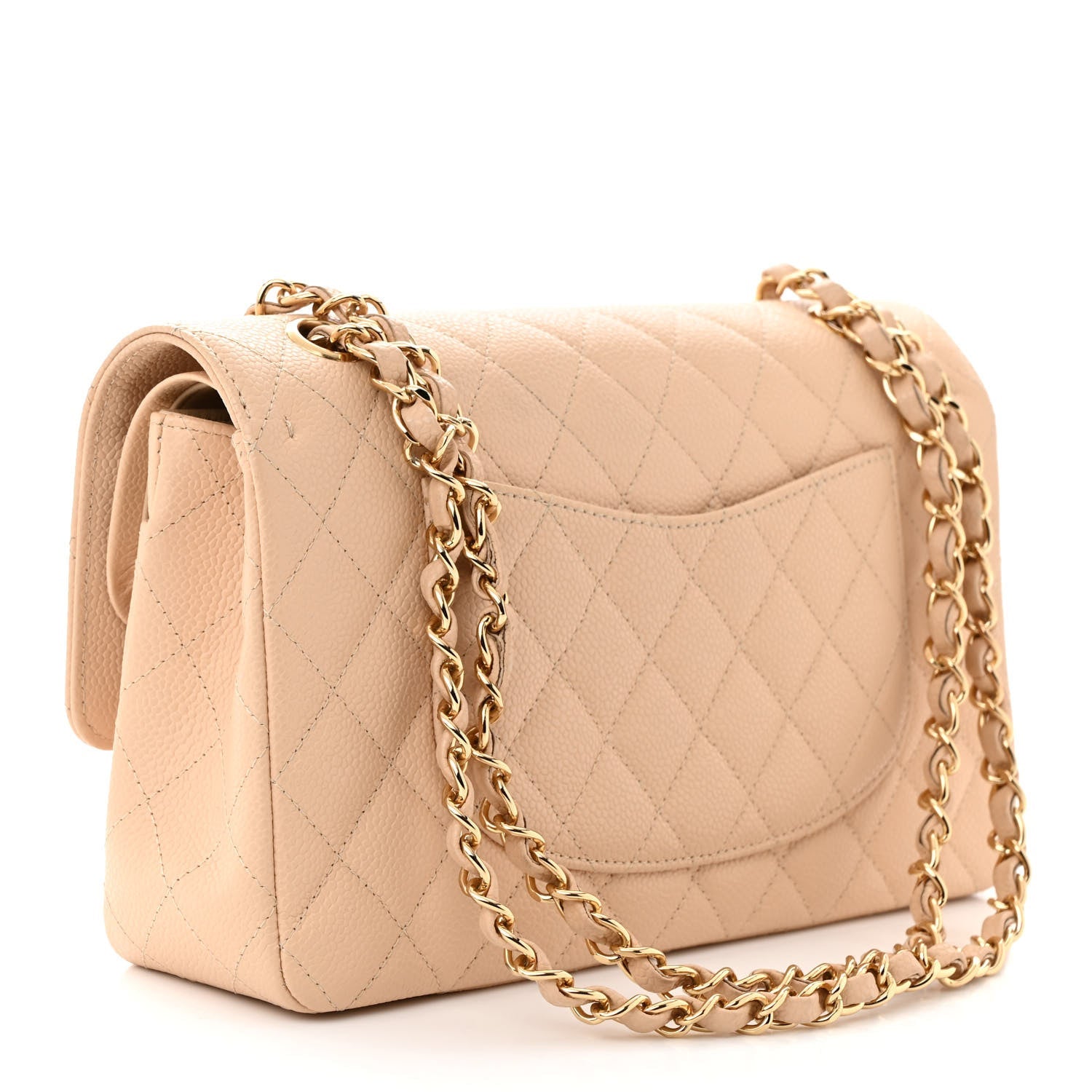 Caviar Quilted Medium Double Flap Beige