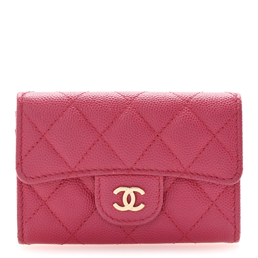 Caviar Quilted Flap  Holder Wallet Dark Pink