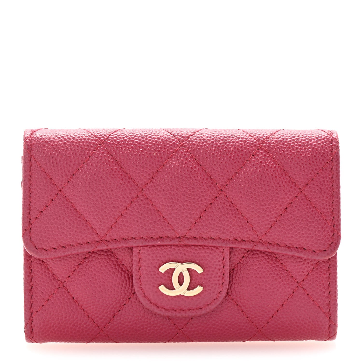 Caviar Quilted Flap  Holder Wallet Dark Pink