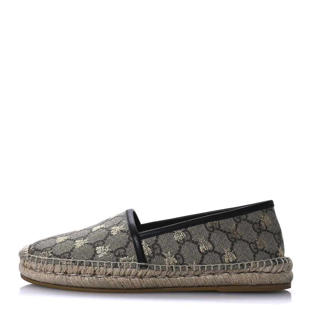 GG Supreme Monogram Bees Espadrille Flats 37.5 Beige Ebony Oro Black
