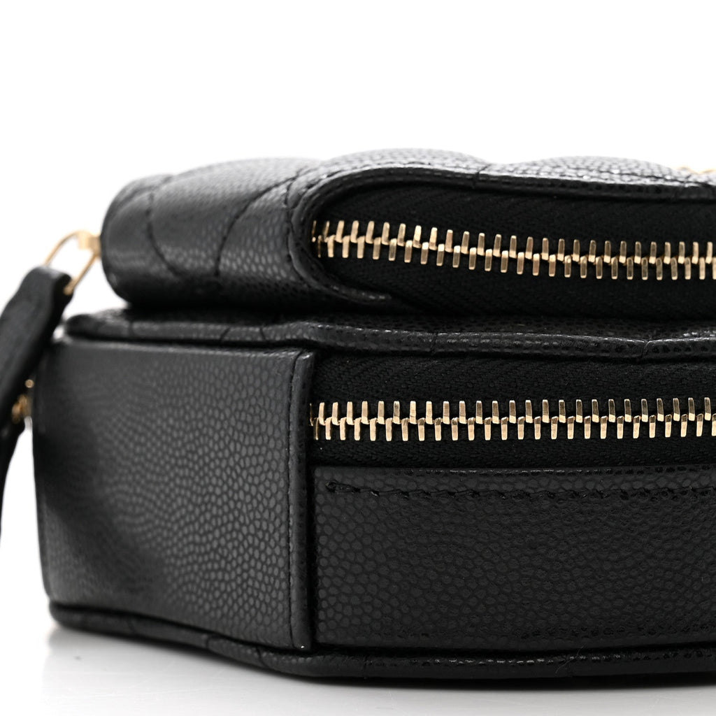 Caviar Quilted Round Coco Clutch With Chain Black