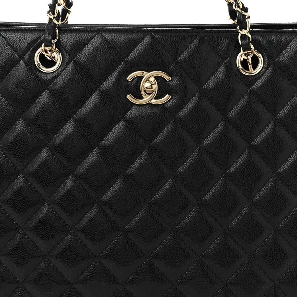 Caviar Quilted Large Shopping Tote Black