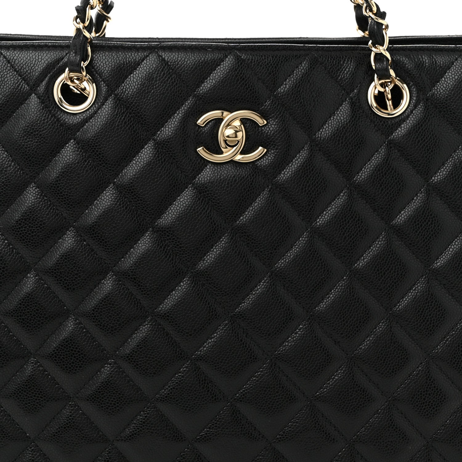 Caviar Quilted Large Shopping Tote Black