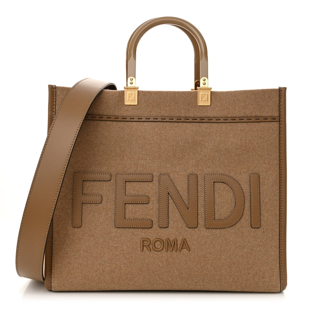 Flannel Vitello King Wool Plexiglass FF Logo Embroidered Medium Fendi Sunshine Shopper Tote Brown