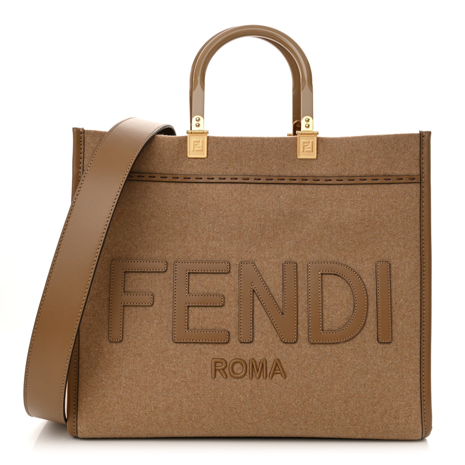 Flannel Vitello King Wool Plexiglass FF Logo Embroidered Medium Fendi Sunshine Shopper Tote Brown
