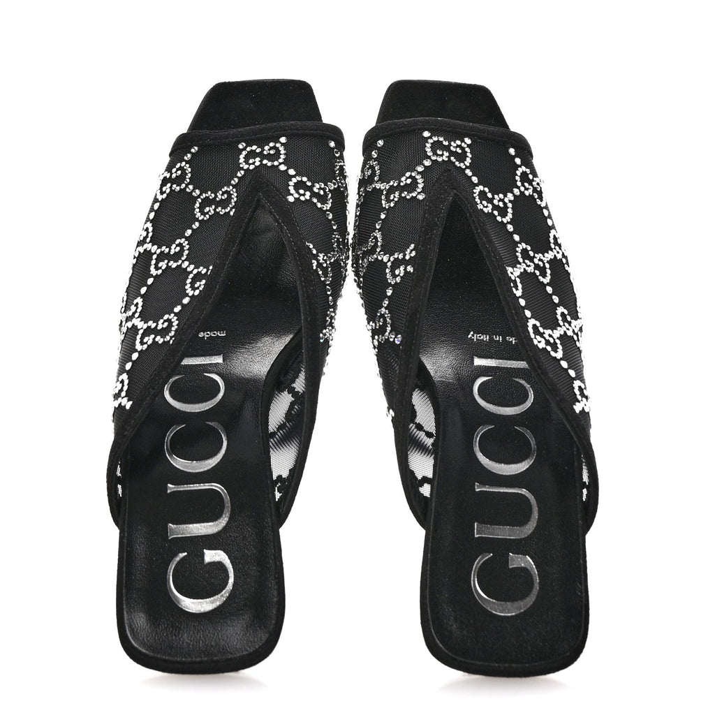 Tela Retino Kid Scamosciato Crystal GG Monogram Square G 95mm Slide Sandals 35 Black
