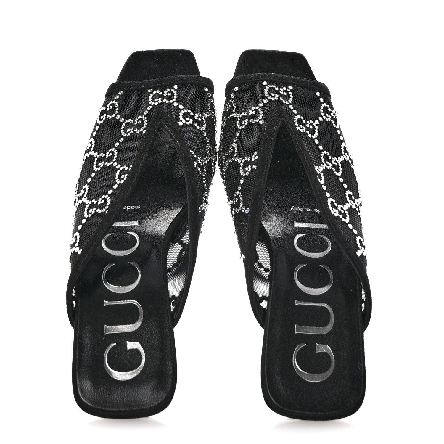 Tela Retino Kid Scamosciato Crystal GG Monogram Square G 95mm Slide Sandals 35 Black