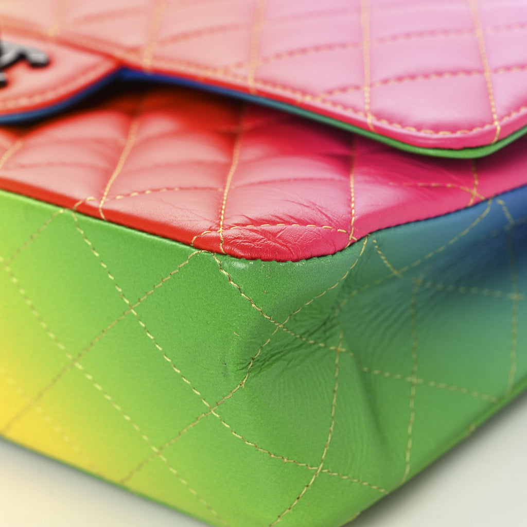 Calfskin Quilted Medium Rainbow Double Flap Multicolor