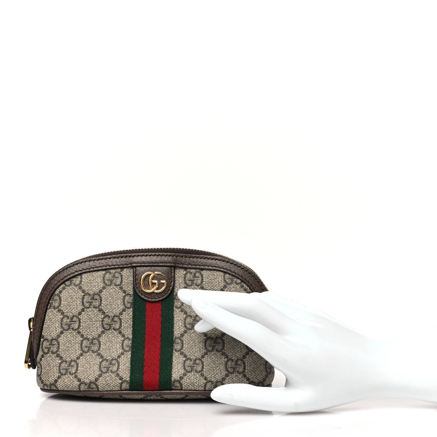 GG Supreme Monogram Textured Calfskin Web Medium Ophidia Cosmetic Case Beige Ebony New Acero