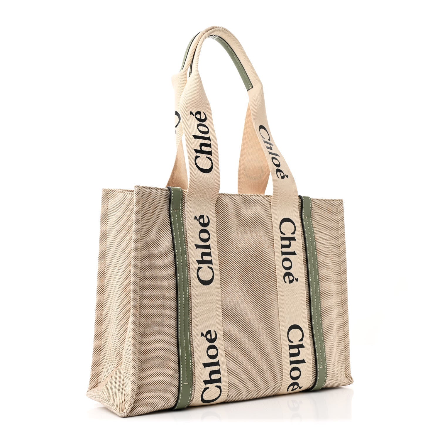 Cotton Calfskin Medium Woody Ribbon Tote White Green