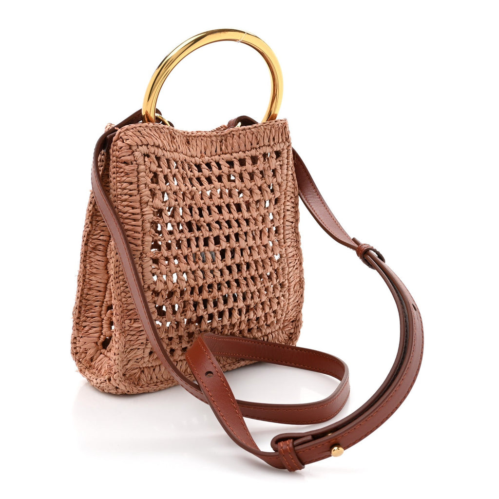 Raffia Calfskin Mini Summer Banana Tote Summery Beige