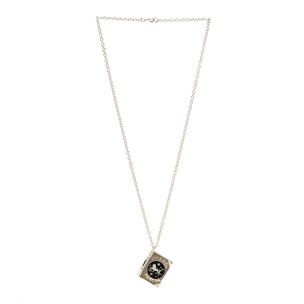Metal CC Lion Book Locket Necklace Gold