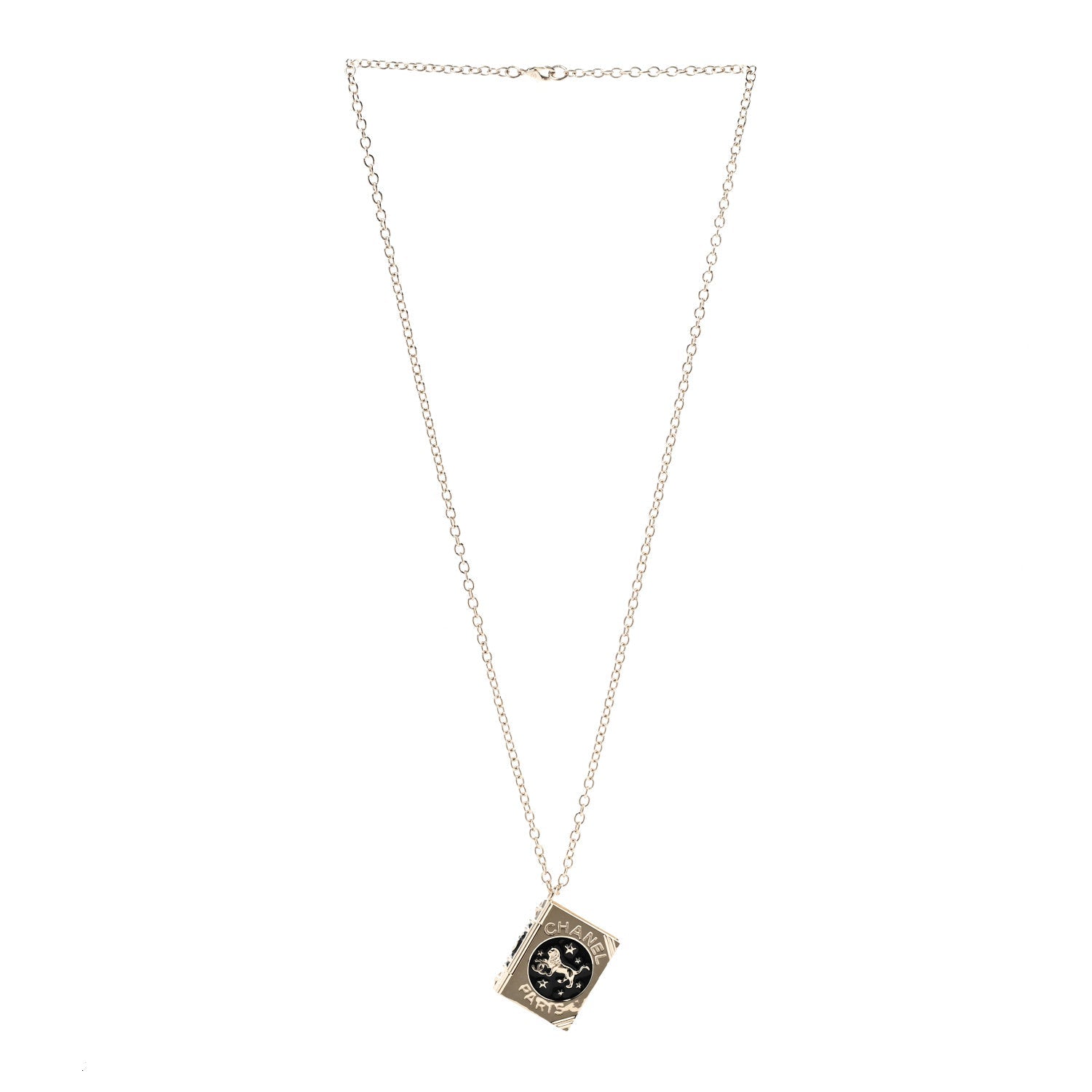 Metal CC Lion Book Locket Necklace Gold