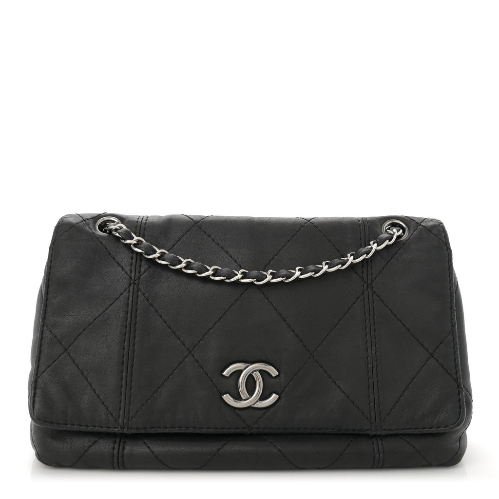 Lambskin Quilted Large Soft Touch Flap Black